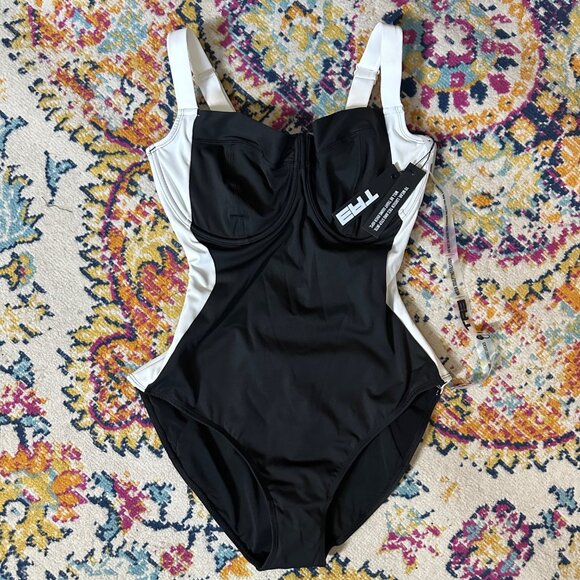 TA3 Lifty Contour One Piece Underwire Swimsuit Womens Size L Black Wht Slimming - Picture 1 of 7